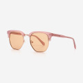 Square Acetate And Metal Combined Women's Sunglasses 23A8055