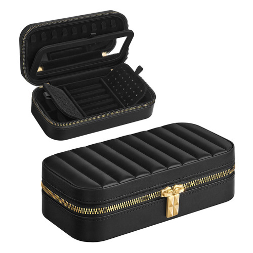 Dual Metal Zipper Portable Independent Mirror Jewelry Box
