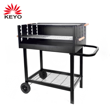 Patio Trolley Barbeque Forest Wood Burning Rectangle Charcoal Bbq Grill Adjustable Cooking Height Barbecue Outdoor Grill