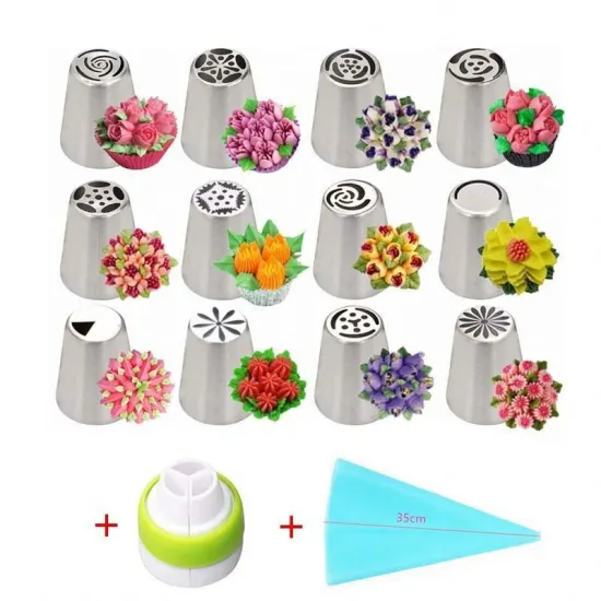 14 PCS Russian Piping Tips & Nozzles Baking Supply Set for Cake Decorating