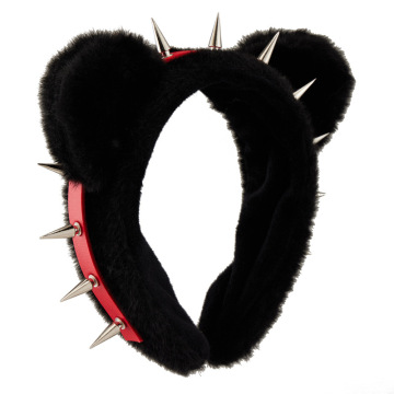 Women's Black Cat Ear Headband - Faux Furry Plush Cat Fox Ears Hairband with Cross Pendant Bow