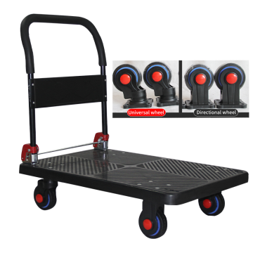 Pojemność 600 kg Czarna Super Silent Pull Turn Runover Hand Truck z platformą 65x110 cm do magazynu i przechowywania