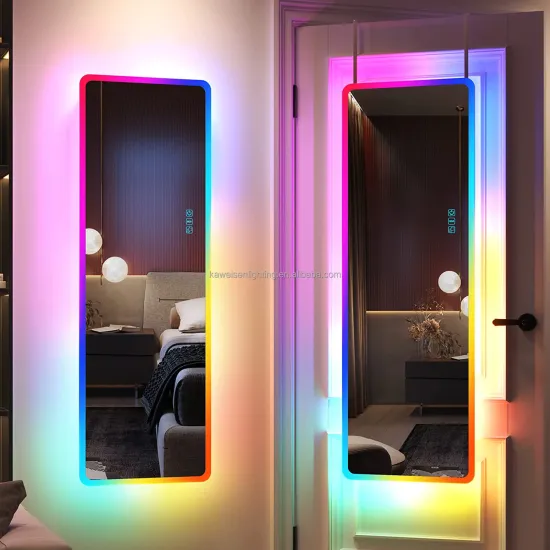 RGB Wall-Mounted Full-Body Mirror with 14 LED Lights, Dimmable Brightness, and Adjustable Speed