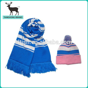 knitted FOOTBALL FAN scarf pom pom hat
