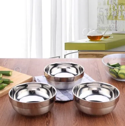 Platinum Double Bowl: 304 Stainless Steel Double Wall Insulated Noodle Rice Bowl