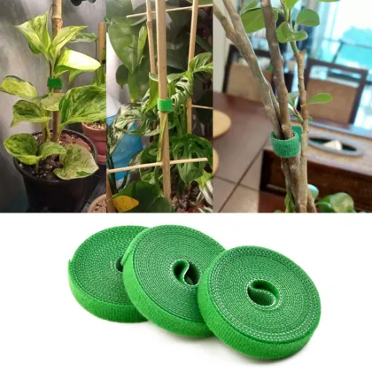 Green Garden Twine & Plant Ties - Nylon Bandages & Hooks for Bamboo Cane Support