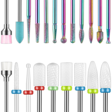 21-Piece Rainbow Diamond Nail Drill Bit Set: 3/32 Inch Milling Cutters for Professional Manicures and Nail Care
