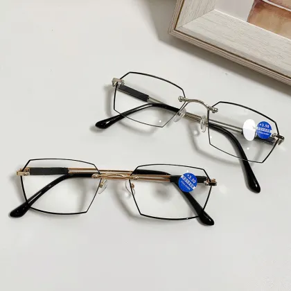 Trendy Rectangle Anti-Blue Light Rimless Reading Glasses for Men