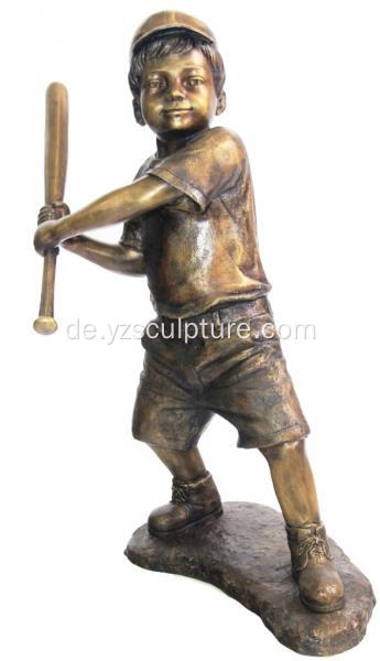 Boy-Statue Bronze Baseball für Gartendekoration