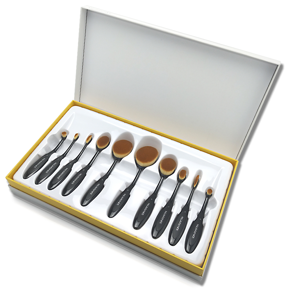 10pc toothbrush shape oval brush set with box