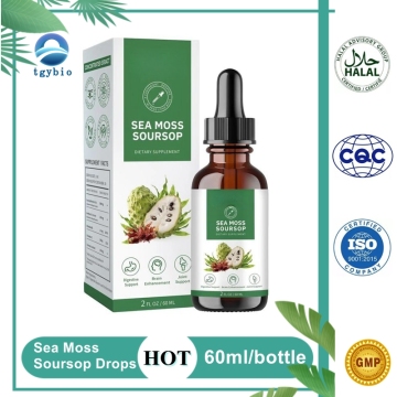 Gouttes liquides de corossol de mousse de mer OEM 10 en 1 pour le soutien immunitaire, détox, antioxydant, santé digestive
