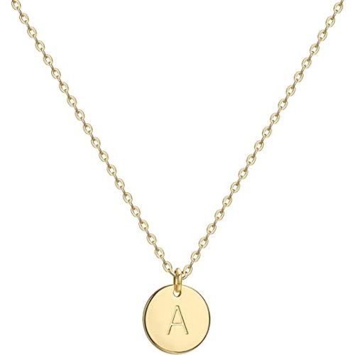 Gold Initial Pendant Necklace Double Side Engraved