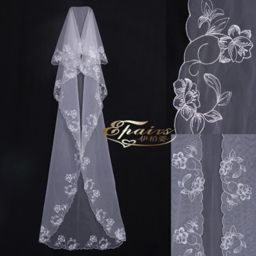 Beautiful Wedding Accessory Long Tulle Embroidered Edge Bridal Veils(V08)
