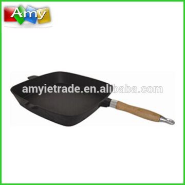cast iron square pan, square fry pan wooden handle