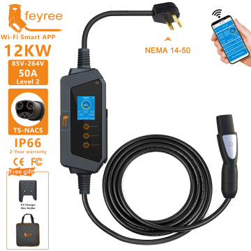 Bärbar 50A NACS -billaddningshög med LCD -skärm - NEMA 14-50P OEM EV -laddare
