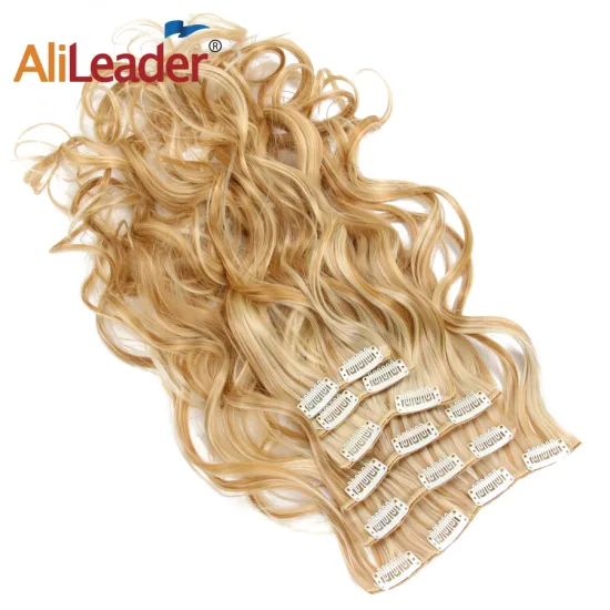 AliLeader Hair 22inch 16clips Hairpiece Body Wave Synthetic High Temperature Fiber Black Brown Ombre Clip In Hair Extensions