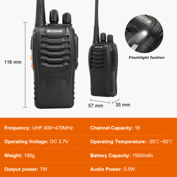 Ecome Hot Sell Factory puissant à deux voies Radio Handheld UHF Walkie Talkie