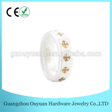 Hot selling high quality jewelry yellow marks inlay white ceramic ring for wedding