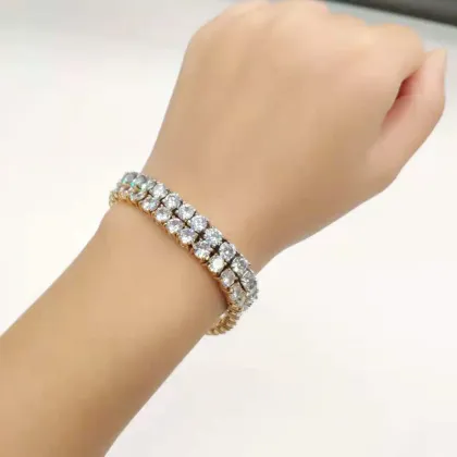 Elegant Square Diamond Tennis Bracelet with Platinum Plated Stainless Steel