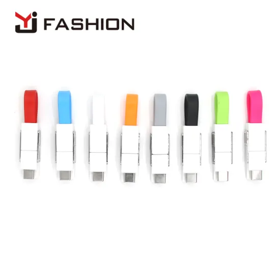2019 New design 4 in 1 Keychain charger cable USB-C charger to micro usb, 8 pin or USB-C phone to phone charging cable