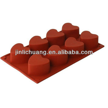 2017 hot sale 8 pcs heart shape silicone cake mould