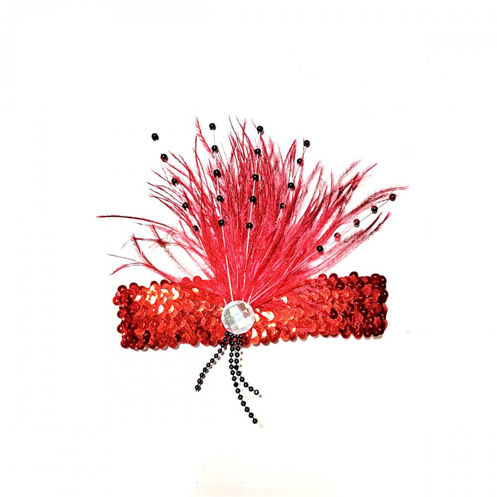 Red Feathers Elastic sequin Headband 