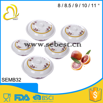 Plastice bowl with lid; melamine round lid bowl