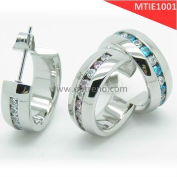 Titanium Jewelry,Multitude of zircon stone inlay shiny titanium earrings