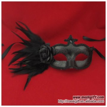 Handcraft all black Venetian style Halloween mask with black stone