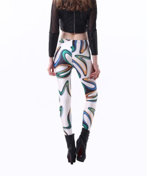 New Korean White Color Abstract Digital Printing Tight Leggings 9531