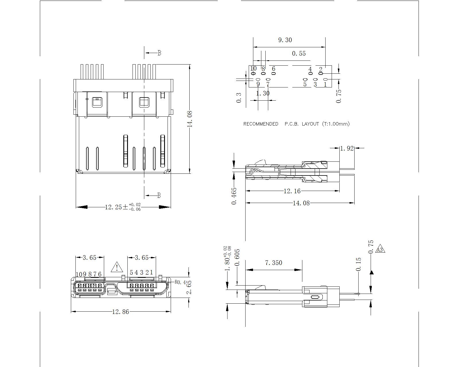 MU3MS04 Micro USB 3.0 B male DIP