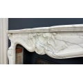 Custom White Marble Fireplace Mantel with Rococo Design