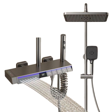 Adjustable Thermostatic Piano Key Shower Faucet Set with Gun Gray LED Ambient Lights