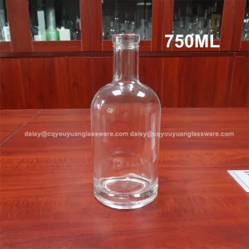 Boston round clear recycled glass bottle 750ml for vodka whiskey packing