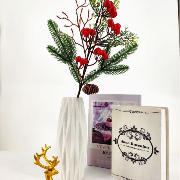 Plastic Pine Branches with Red Berries for Christmas Home Decor