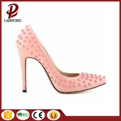 pink stiletto heel rivet ladies genuine shoes