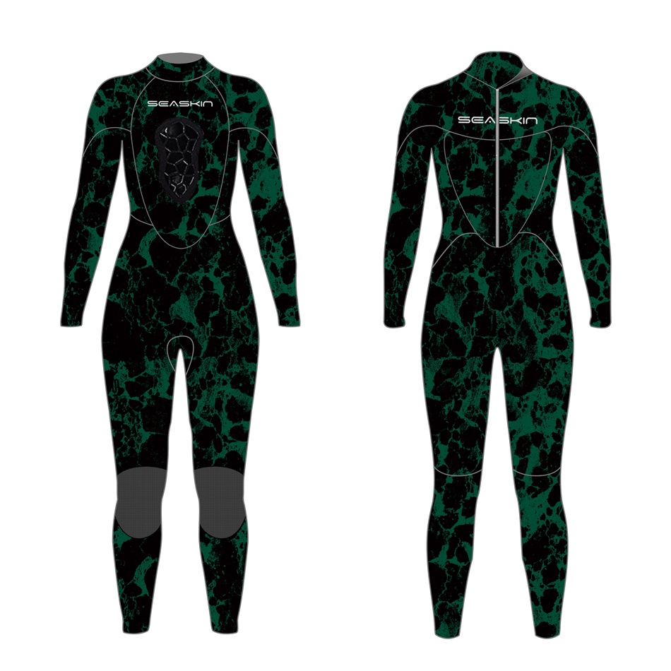 Seaskin 4/3mm 백 Zip Camo Custom Spearfishing wetsuit