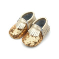 Sequined Real Leather Patchwork Baby Moccasins