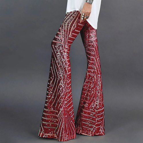 Women High Waist Sequin Sparkle Flared Pants