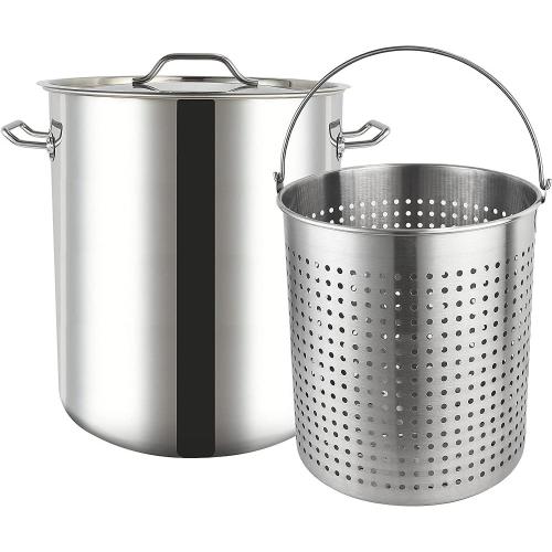 Stainless Steel Stock Pot with Basket 64Quart