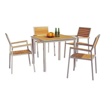 Outdoor Garden Furniture Sets with Aluminum Frame, Teak Wood, Square Table with 4 Chairs