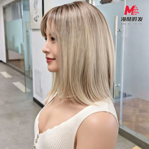 Ash Blonde Ombre Medium Straight Synthetic Wig 5