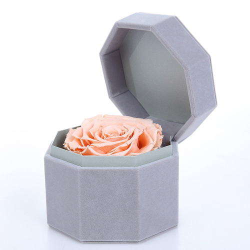 Octagonal Hinged Preserved Flower Rose Velvet Box