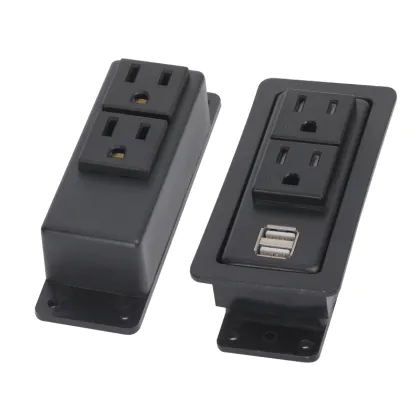 US Style Recessed Mounted Furniture Plastic Electric Socket with Dual USB and Shutter Sockets