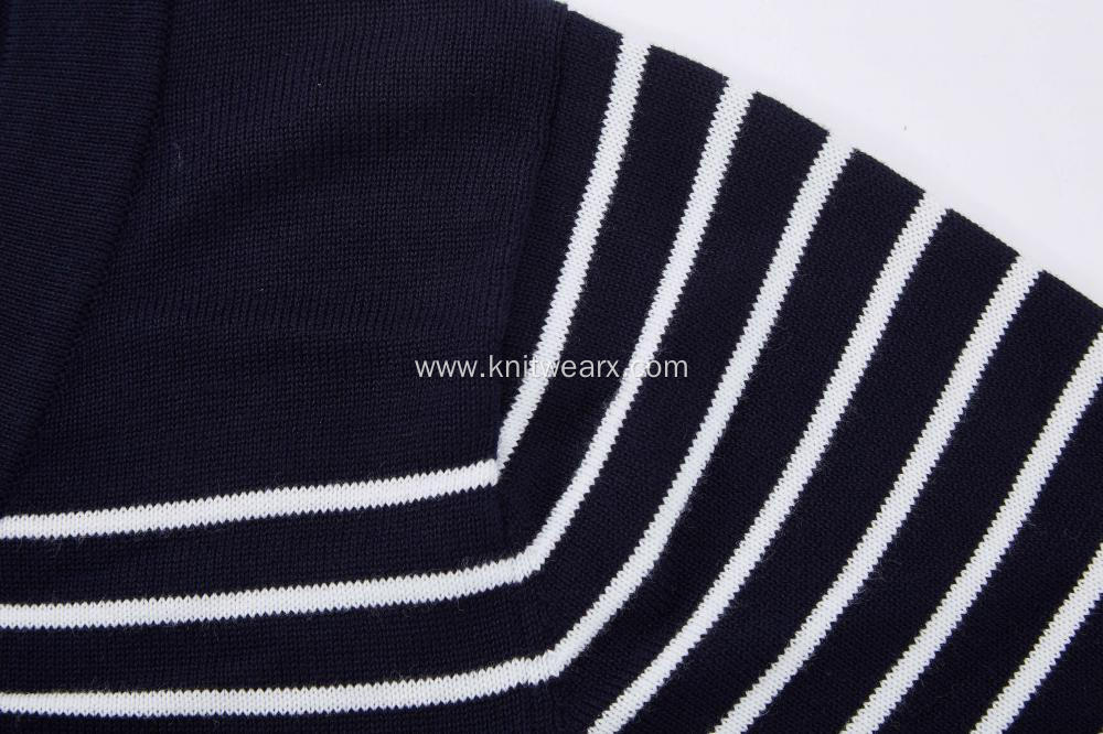 Boy's Knitted Buttoned White Black Stripe School Cardigan