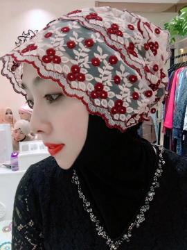 Gauze scarf with Red and Pink pattern