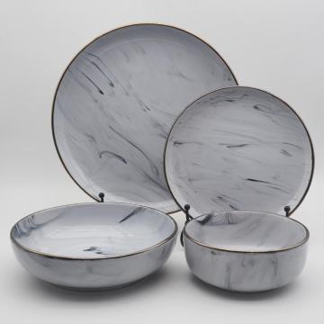 Tableware de cerâmica de esmalte de mármore, grita de 16pcs Conjunto de jantar