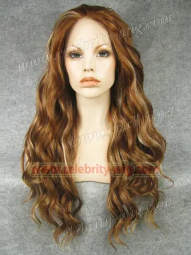 Heidi Klum Supermodel Long Wavy Dark Blonde Highlight Synthetic Lace Front Wig