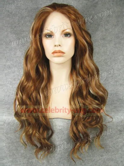Heidi Klum Supermodel Long Wavy Dark Blonde Highlight Synthetic Lace Front Wig