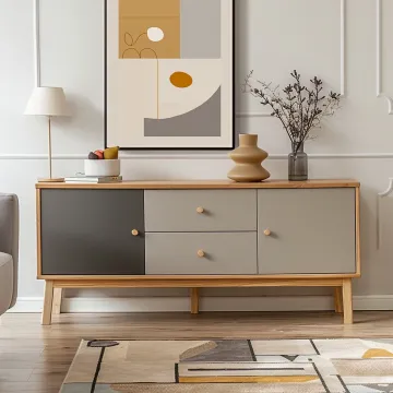 Modern Wooden 4-Compartment Sideboard Buffet Storage Cabinet